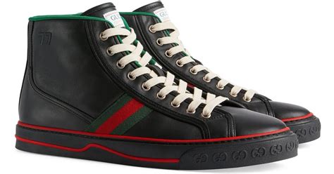 gucci tennis shoes black leather authentic|Gucci tennis 1977 high top.